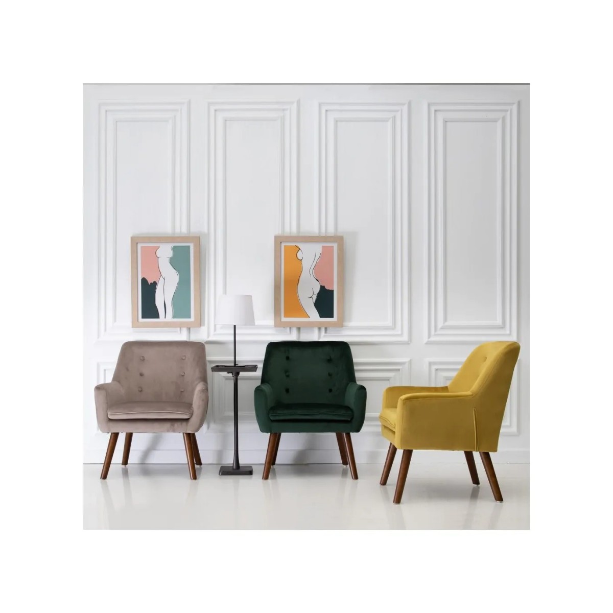 SILLÓN TERCIOPELO MOSTAZA TEJIDO-MADERA 67 X 67 X 81,50 CM