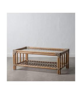 MESA CENTRO NATURAL RATÁN / CRISTAL 100 X 60 X 40 CM