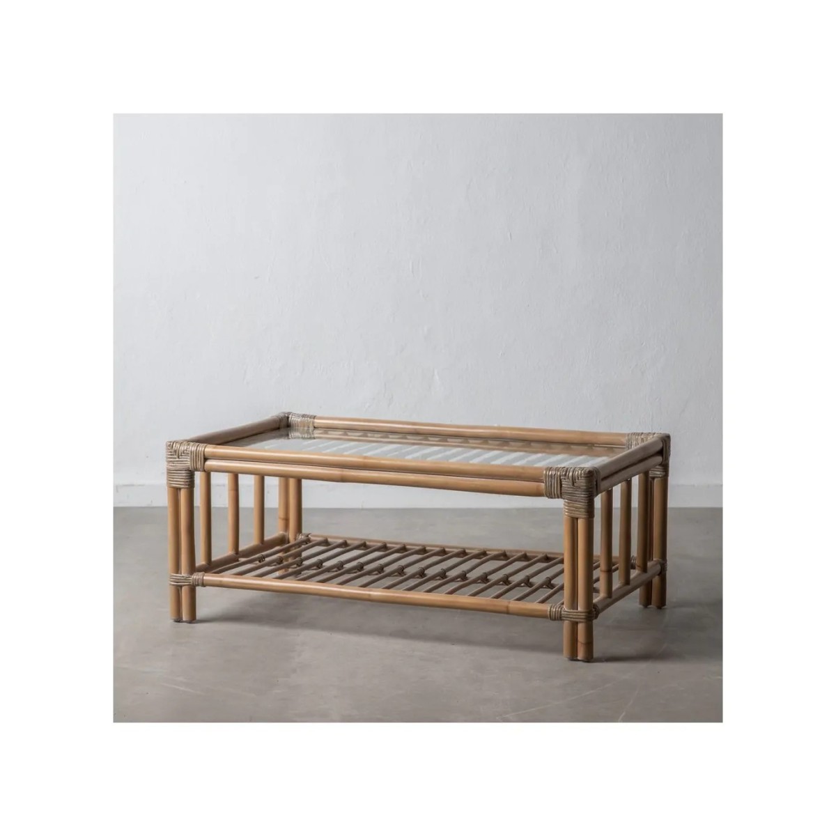 MESA CENTRO NATURAL RATÁN / CRISTAL 100 X 60 X 40 CM