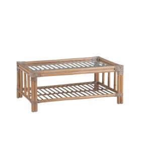 MESA CENTRO NATURAL RATÁN / CRISTAL 100 X 60 X 40 CM