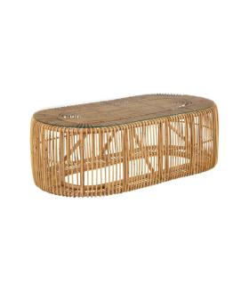 MESA CENTRO NATURAL RATÁN / CRISTAL 130 X 65 X 43,50 CM