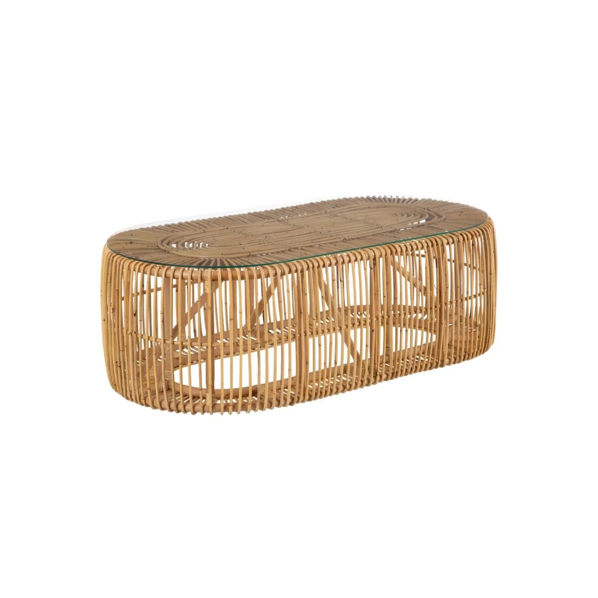 MESA CENTRO NATURAL RATÁN / CRISTAL 130 X 65 X 43,50 CM
