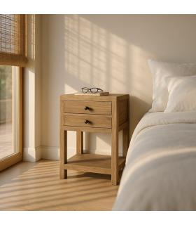 MESITA NATURAL MADERA MINDI DORMITORIO 45 X 30 X 66 CM