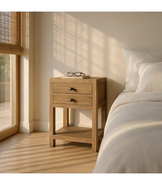 MESITA NATURAL MADERA MINDI DORMITORIO 45 X 30 X 66 CM