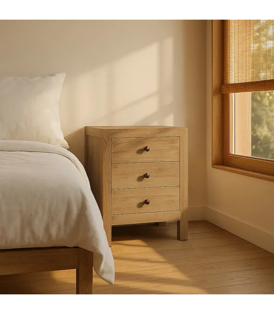 MESITA NATURAL MADERA MINDI DORMITORIO 43 X 34 X 55 CM