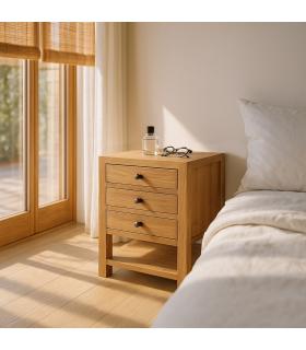 MESITA NATURAL MADERA MINDI DORMITORIO 45 X 35 X 55 CM