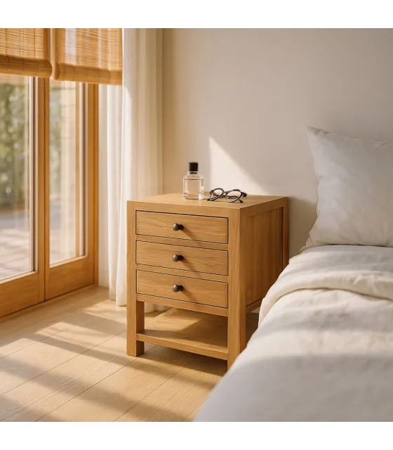 MESITA NATURAL MADERA MINDI DORMITORIO 45 X 35 X 55 CM