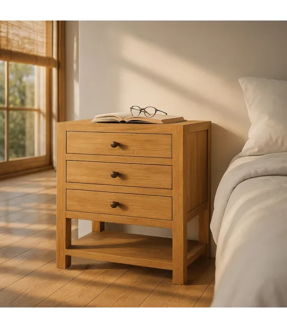 MESITA NATURAL MADERA MINDI DORMITORIO 60 X 35 X 65 CM