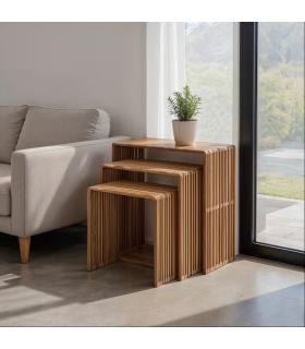 S/3 MESA AUXILIAR NATURAL MADERA DE TECA 65 X 30 X 66 CM