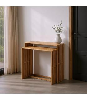S/2 CONSOLA NATURAL MADERA DE TECA 85 X 30 X 86 CM