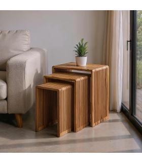 S/3 MESA AUXILIAR NATURAL MADERA DE TECA 41 X 34 X 50 CM