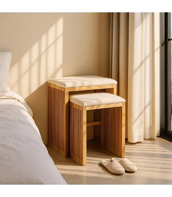 S/2 BANQUETA NATURAL MADERA DE TECA 50 X 34 X 60 CM