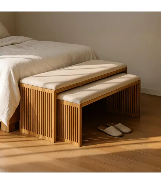 S/2 BANQUETA NATURAL MADERA DE TECA 115 X 35 X 45 CM