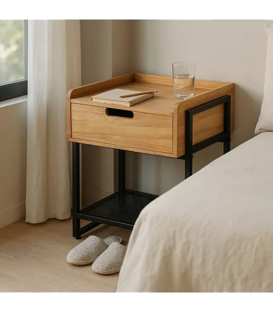 MESITA NATURAL-NEGRO DM-METAL 45 X 41 X 56,50 CM