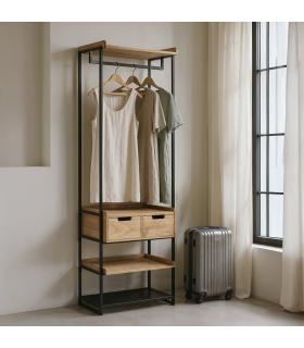 MUEBLE VESTIDOR NATURAL-NEGRO DM-METAL 60 X 48 X 192,50 CM