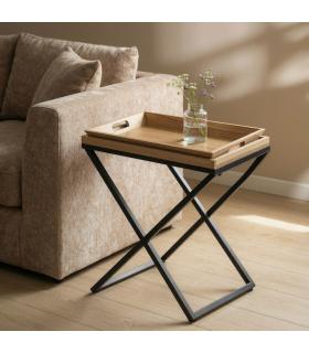 MESITA NATURAL-NEGRO MADERA-METAL 55 X 40 X 61,50 CM