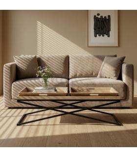 MESA CENTRO NATURAL-NEGRO MADERA-METAL 113 X 50 X 36,50 CM