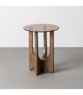MESA AUXILIAR MARRÓN MADERA-CRISTAL 40 X 40 X 51 CM