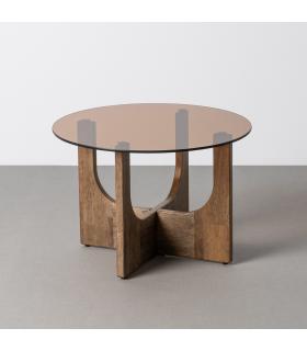 MESA CENTRO MARRÓN MADERA-CRISTAL 60 X 60 X 41 CM