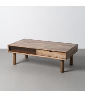 MESA CENTRO MARRÓN MADERA-CRISTAL 120 X 60 X 40 CM