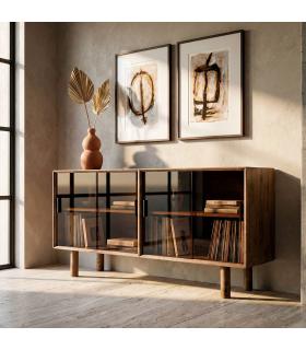APARADOR MARRÓN MADERA-CRISTAL 160 X 46 X 80 CM