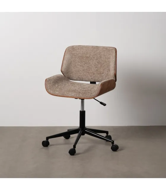 SILLA RUEDAS BEIGE-MARRÓN TEJIDO-MADERA 54 X 61 X 88 CM