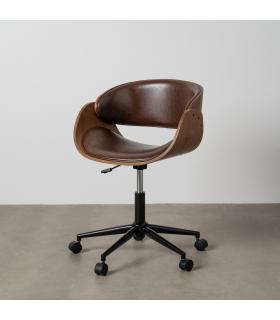 SILLA RUEDAS MARRÓN MADERA / SIMIL PIEL 59 X 64 X 88 CM