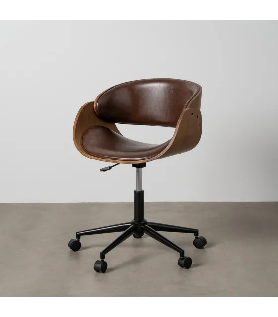 SILLA RUEDAS MARRÓN MADERA / SIMIL PIEL 59 X 64 X 88 CM