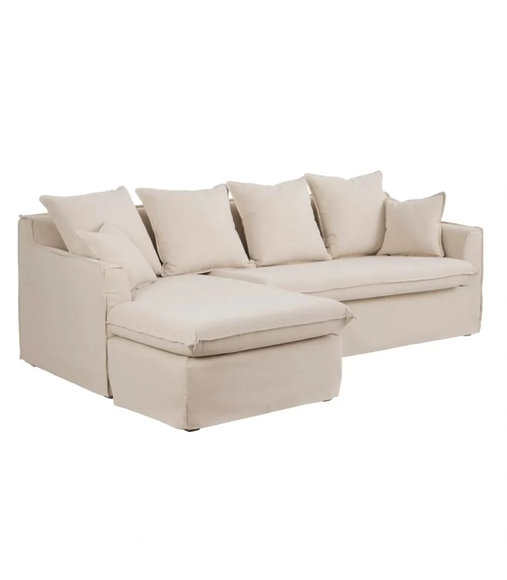 Chaise sofá longue bege sala de estar tecida 253 x 160 x 93 cm