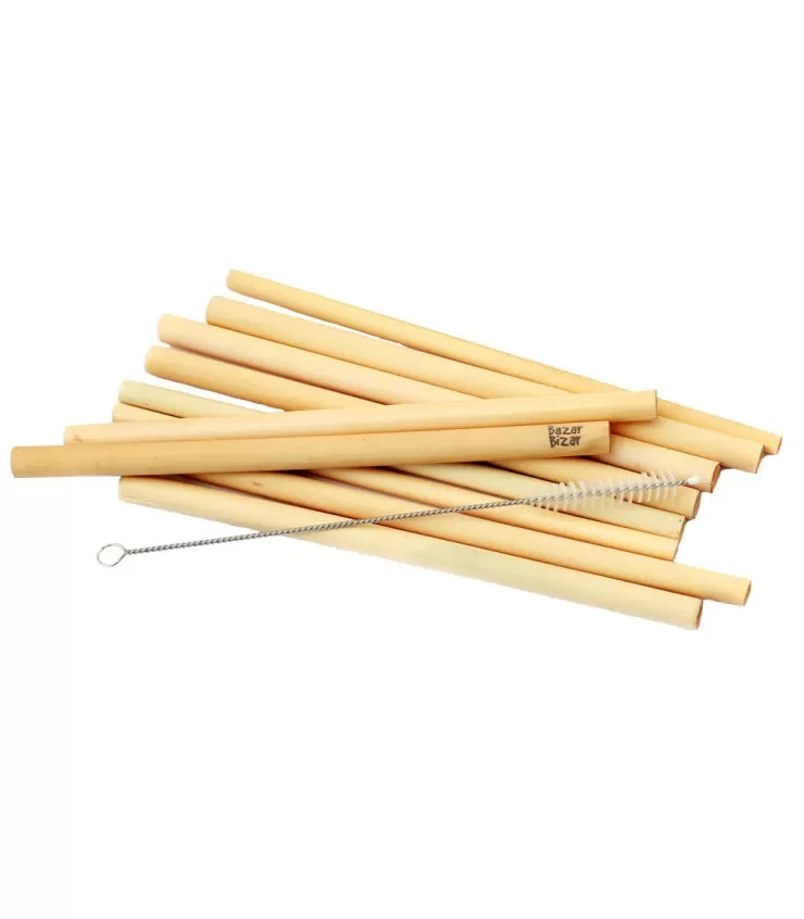 Os canudos de bambu - conjunto de 10 com escova de limpeza