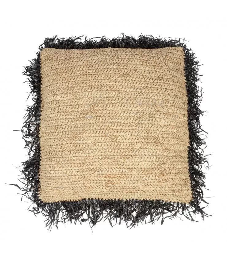 The Raffia Cushion Cover Square - Natural Black - 60x60