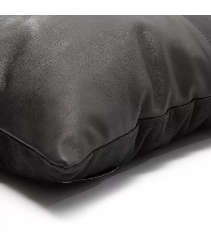 The Four Leather Panel Cushion Cover - Black - 60x60