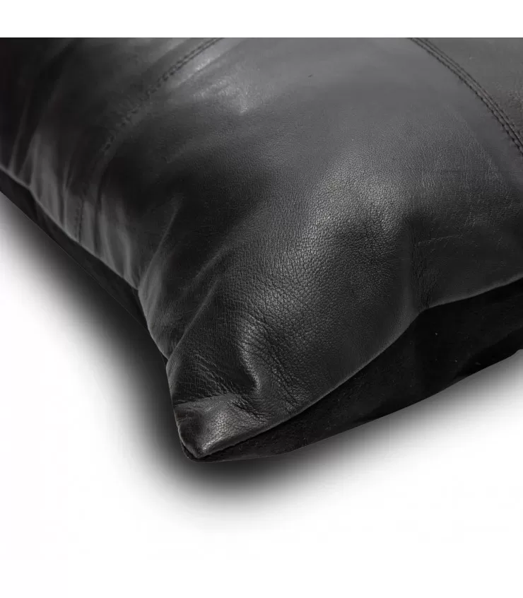 The Six Leather Panel Cushion Cover - Black - 30x50