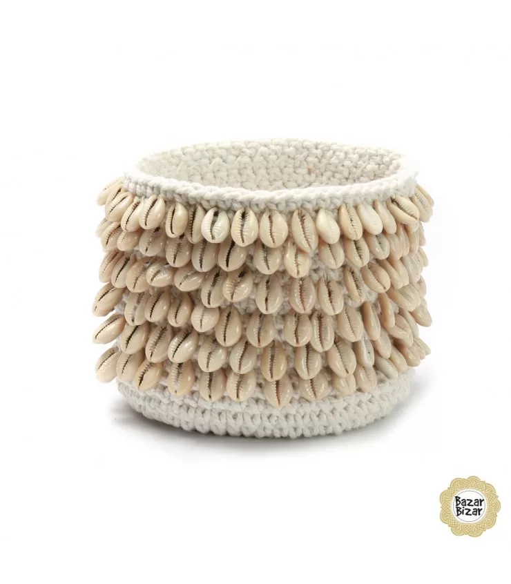 The Cowrie Macrame Planter - Natural - M