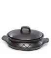The Burned Oval Pot With Pattern and side handles - Black