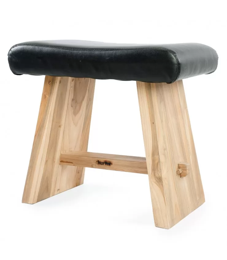 The Suar Stool with Leather - Natural Black