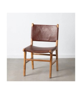 SILLA MARRÓN MADERA TECA-PIEL 50 X 52 X 83 CM