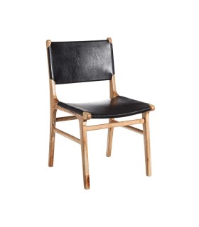SILLA NEGRO MADERA TECA-PIEL SALÓN 50 X 52 X 83 CM