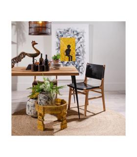 SILLA NEGRO MADERA TECA-PIEL SALÓN 50 X 52 X 83 CM