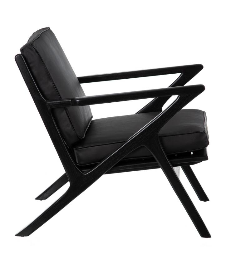 SILLÓN NEGRO MADERA TECA-PIEL SALÓN 78 X 64 X 75 CM