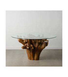 MESA COMEDOR NATURAL MADERA / CRISTAL 140 X 140 X 75 CM