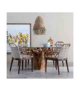 MESA COMEDOR NATURAL MADERA / CRISTAL 140 X 140 X 75 CM