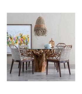 MESA COMEDOR NATURAL MADERA / CRISTAL 140 X 140 X 75 CM