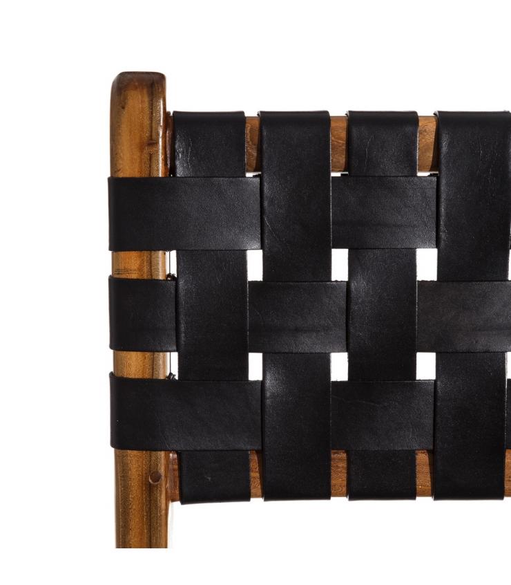 SILLA NEGRO MADERA TECA-PIEL SALÓN 56 X 48 X 80 CM