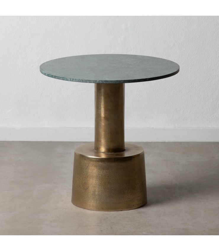 MESA AUXILIAR VERDE-ORO ALUMINIO/MÁRMOL 60 X 60 X 58 CM