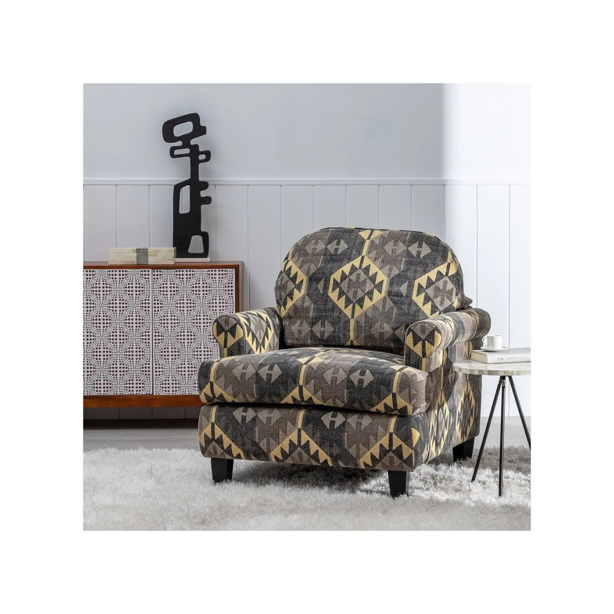 SILLÓN NEGRO-TAUPE TEJIDO-MADERA SALÓN 91 X 90 X 95 CM