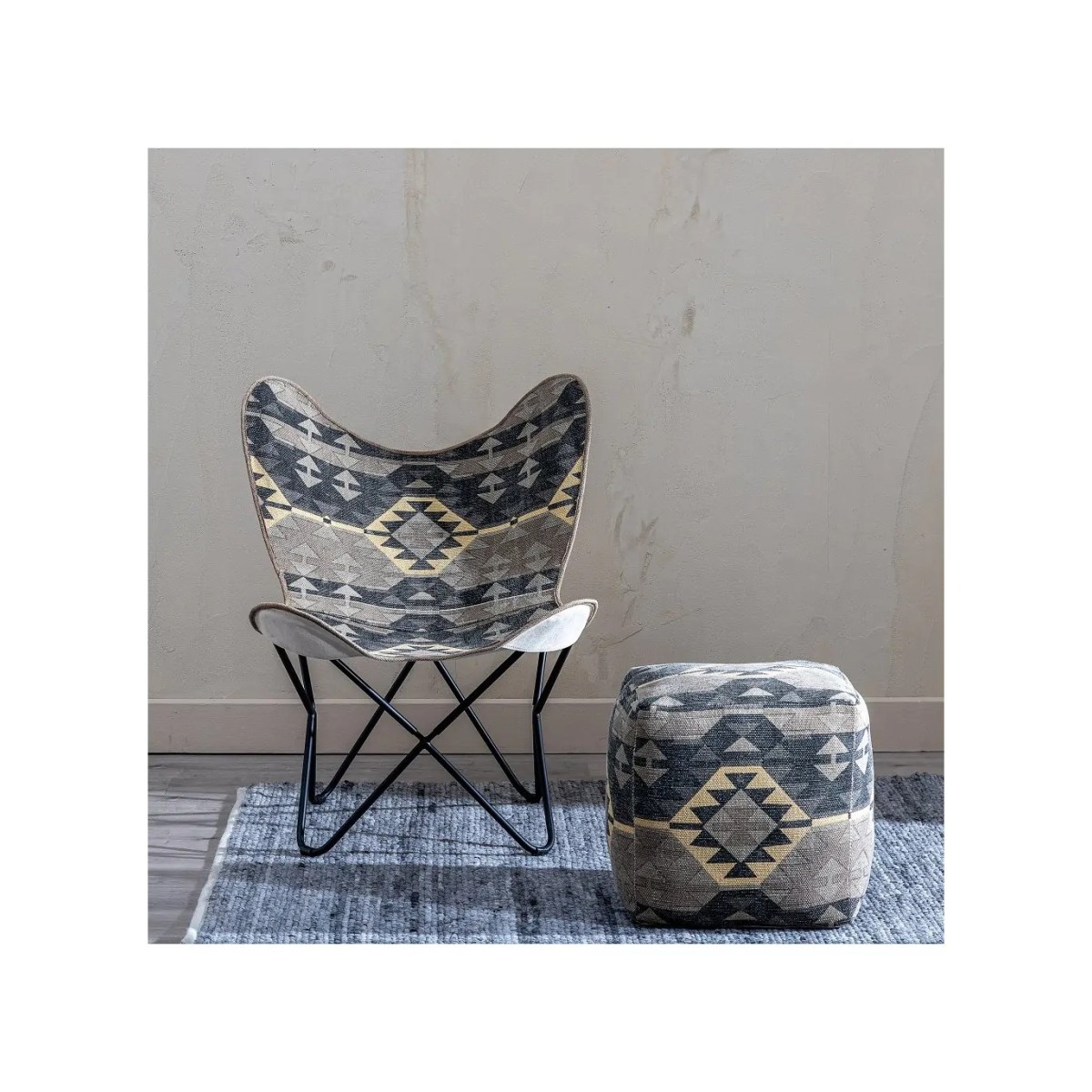 SILLA NEGRO-TAUPE TEJIDO-METAL SALÓN 75 X 75 X 95 CM