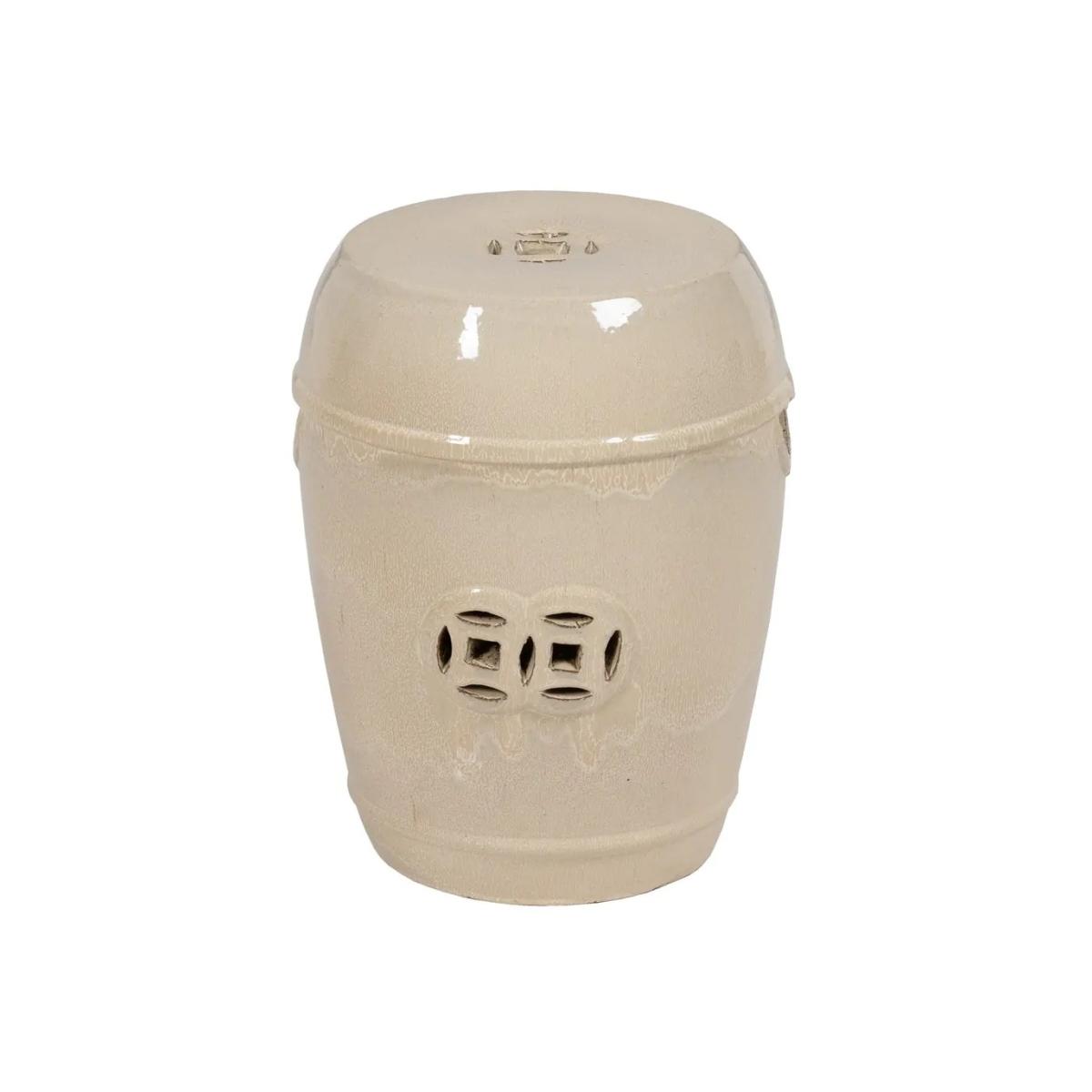 TABURETE CREMA CERÁMICA DECORACIÓN 35 X 35 X 48 CM