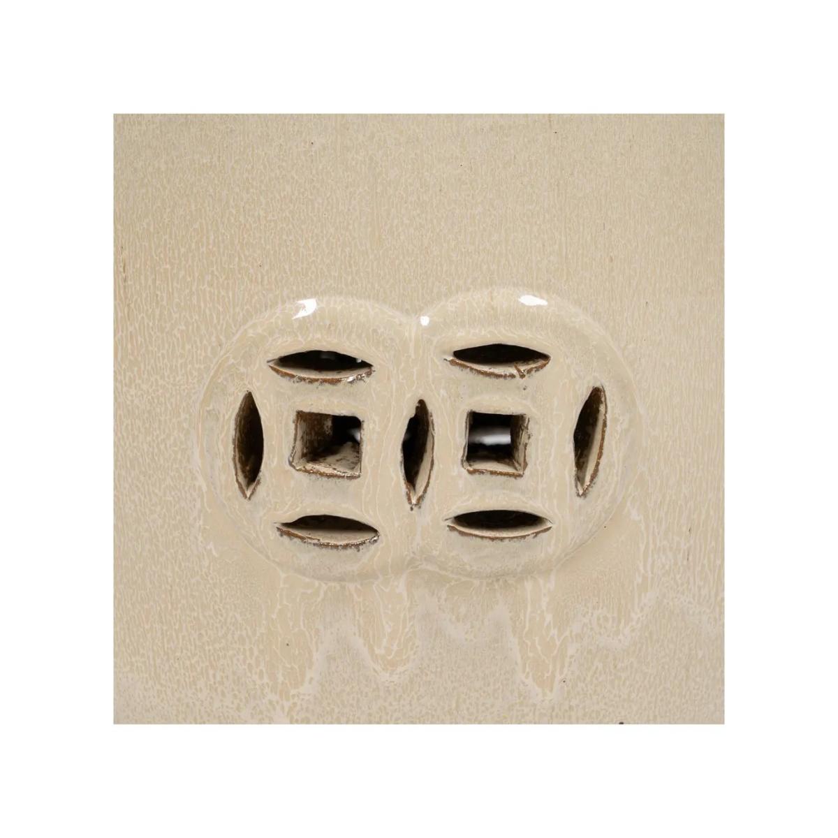 TABURETE CREMA CERÁMICA DECORACIÓN 35 X 35 X 48 CM