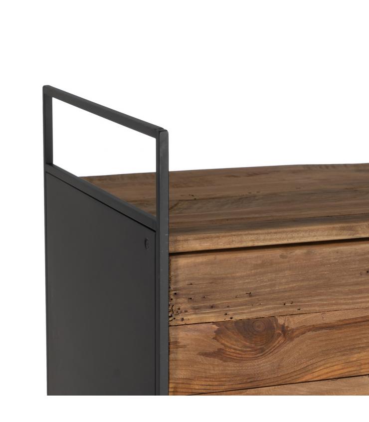 MUEBLE NATURAL-NEGRO MADERA-HIERRO SALÓN 180 X 40 X 190 CM